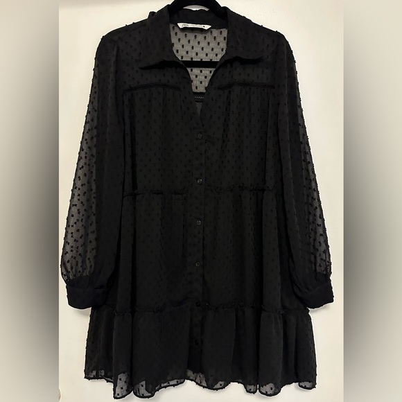Zara Dresses Zara Swiss Dot Babydoll Mini Dress Black Large Poshmark